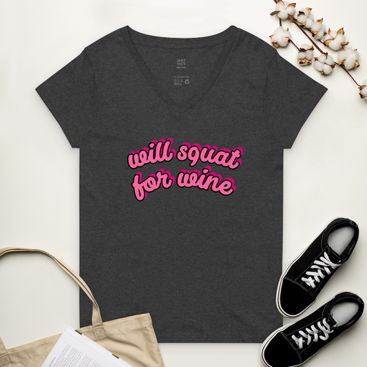 "squat for wine" v-neck tee