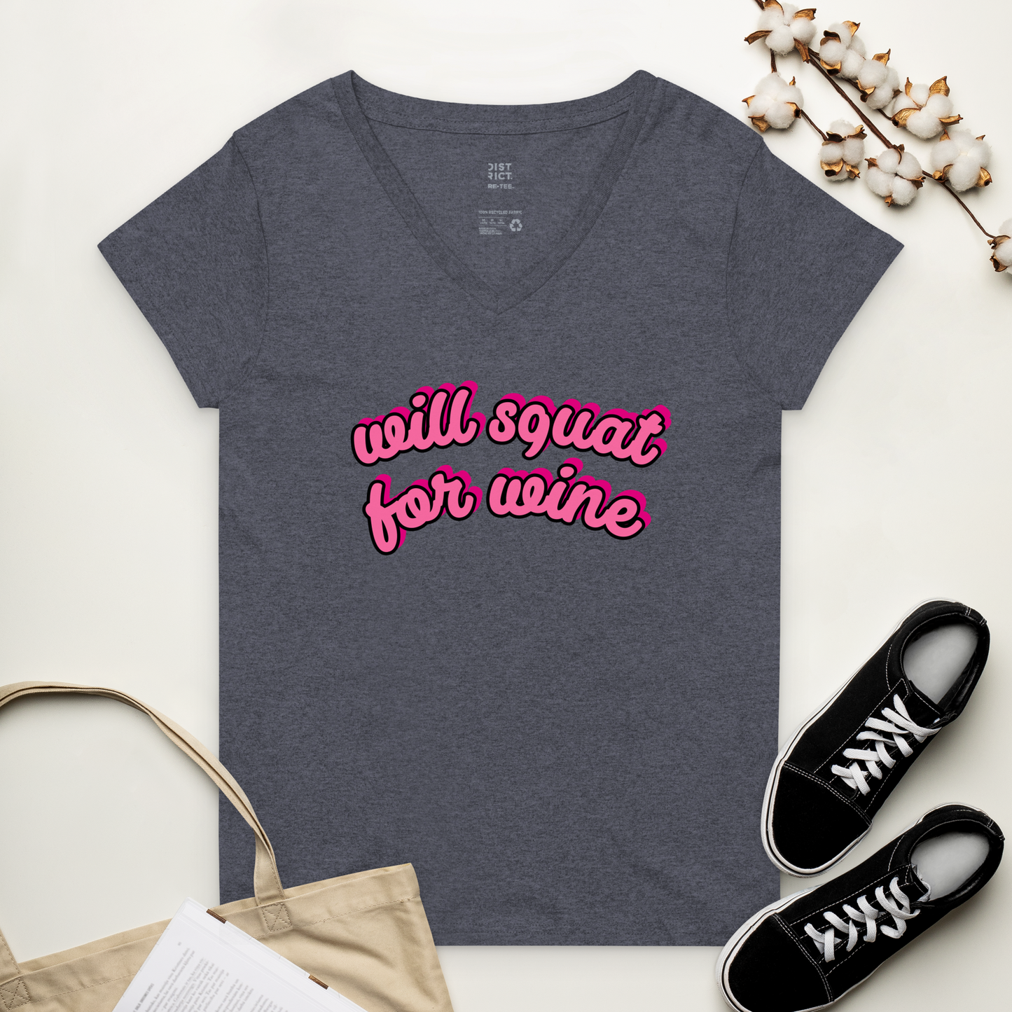 "squat for wine" v-neck tee